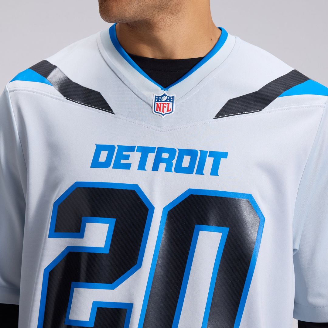Men's Detroit Lions Barry Sanders Nike Silver 2026 Rivalries Collection Game Jersey