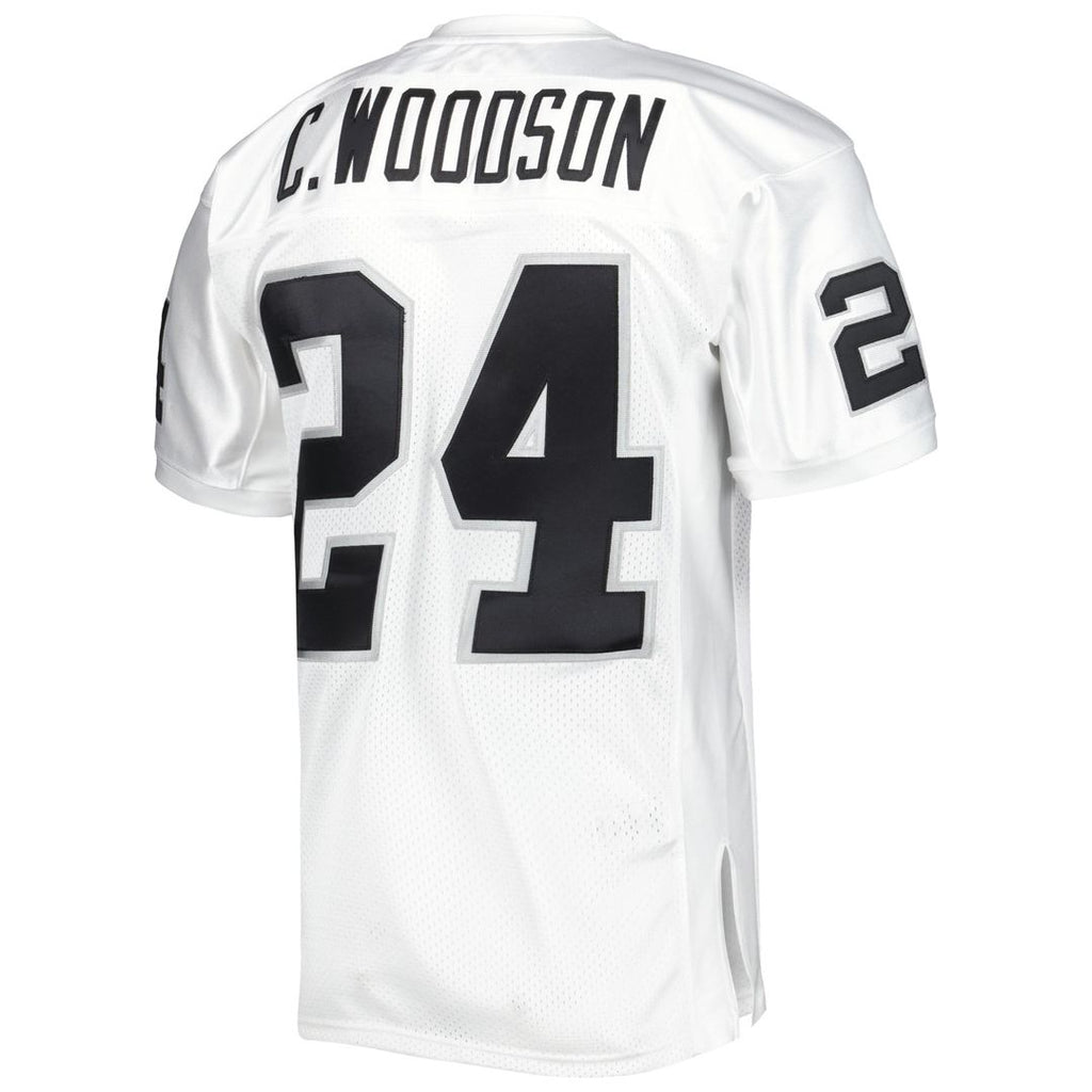 Men's Las Vegas Raiders 2002 Charles Woodson Mitchell & Ness White Authentic Throwback Retired Player Jersey