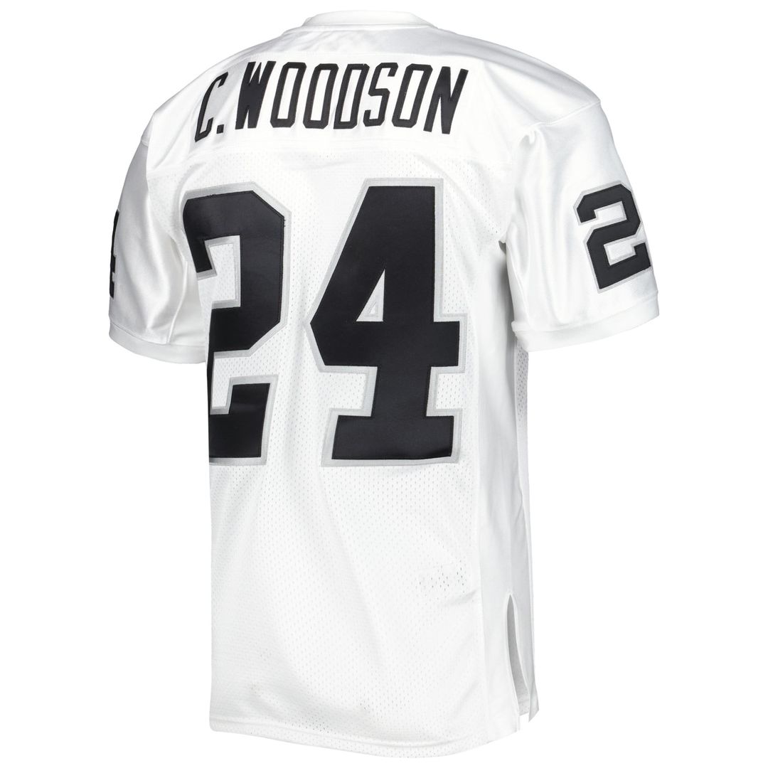 Men's Las Vegas Raiders 2002 Charles Woodson Mitchell & Ness White Authentic Throwback Retired Player Jersey