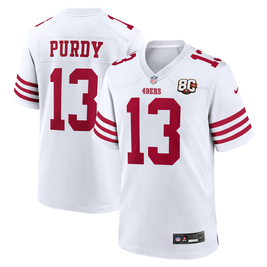 Men's San Francisco 49ers Brock Purdy Nike White 80th Anniversary Game Jersey