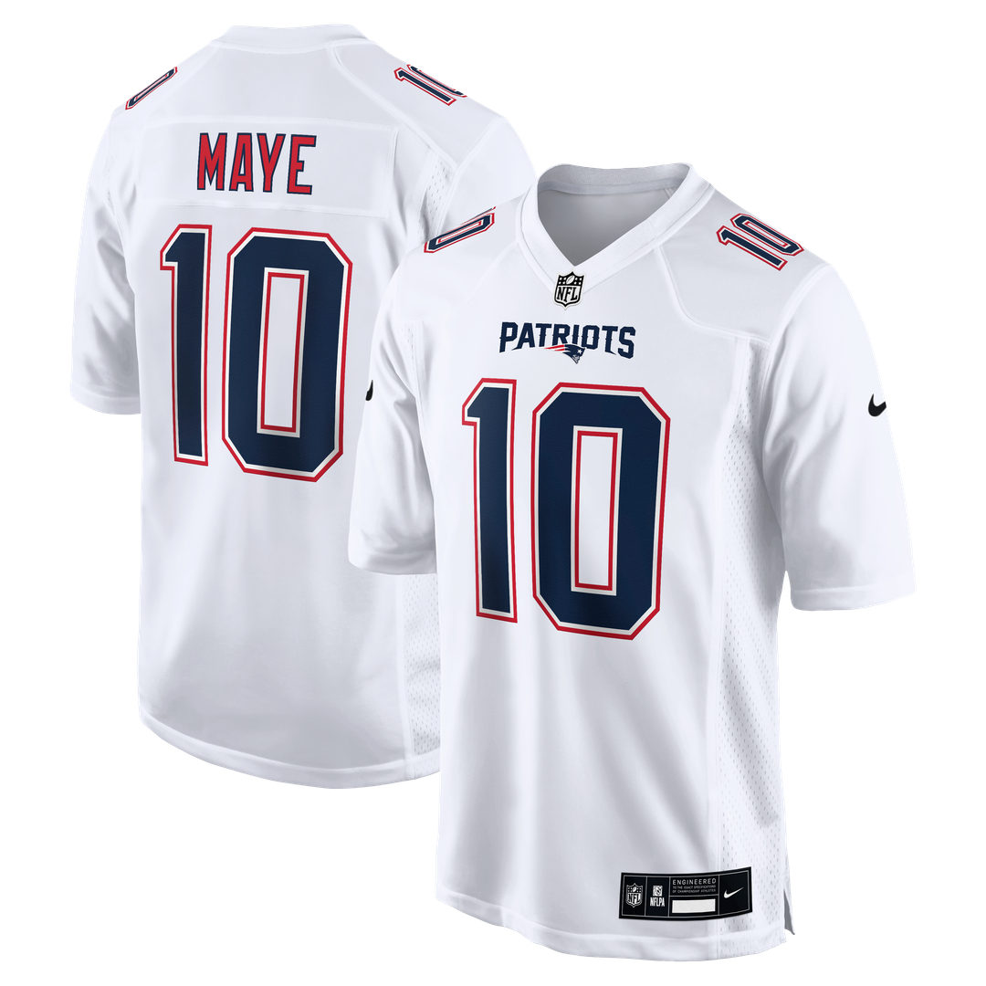 Men's New England Patriots Drake Maye Nike Tundra White Game Jersey