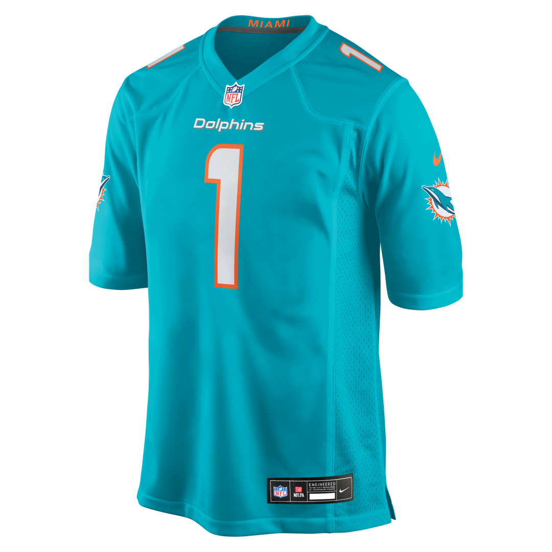 Men's Miami Dolphins Number 1 Groom Nike Aqua Game Jersey