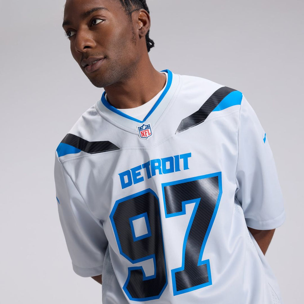 Men's Detroit Lions Aidan Hutchinson Nike Silver 2026 Rivalries Collection Game Jersey