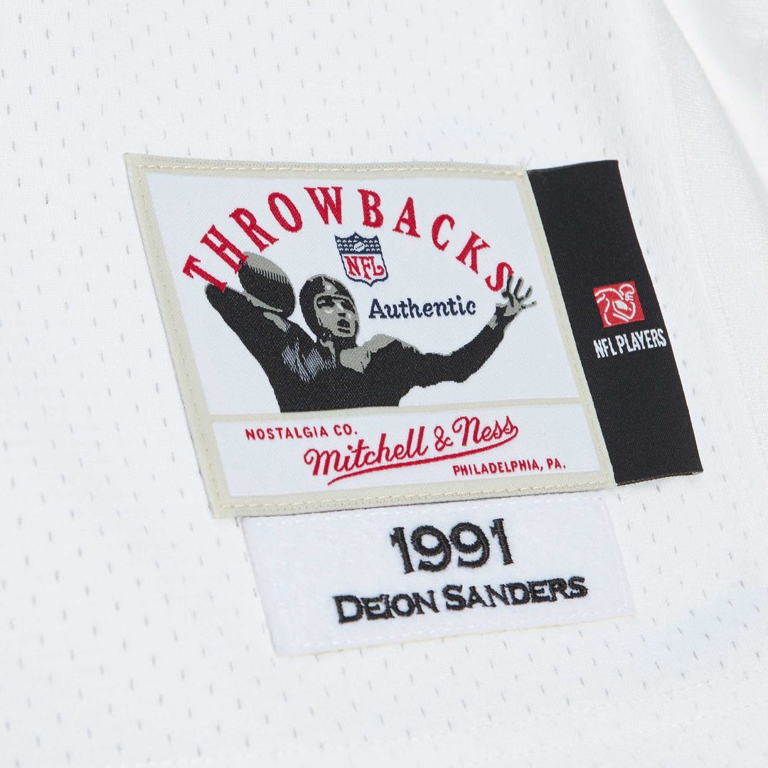 Men's Atlanta Falcons 1991 Deion Sanders Mitchell & Ness White Authentic Throwback Retired Player Jersey
