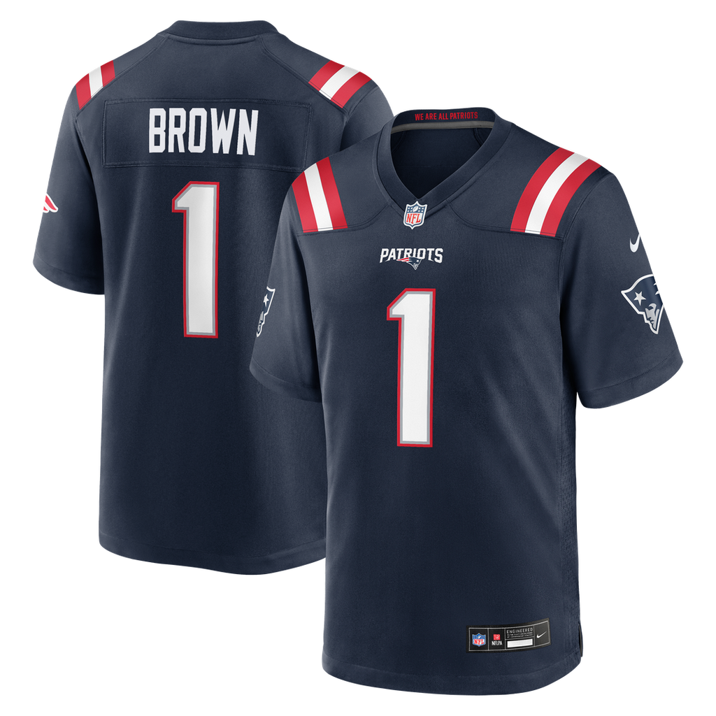 Men's New England Patriots A.J. Brown Nike Navy Team Game Jersey