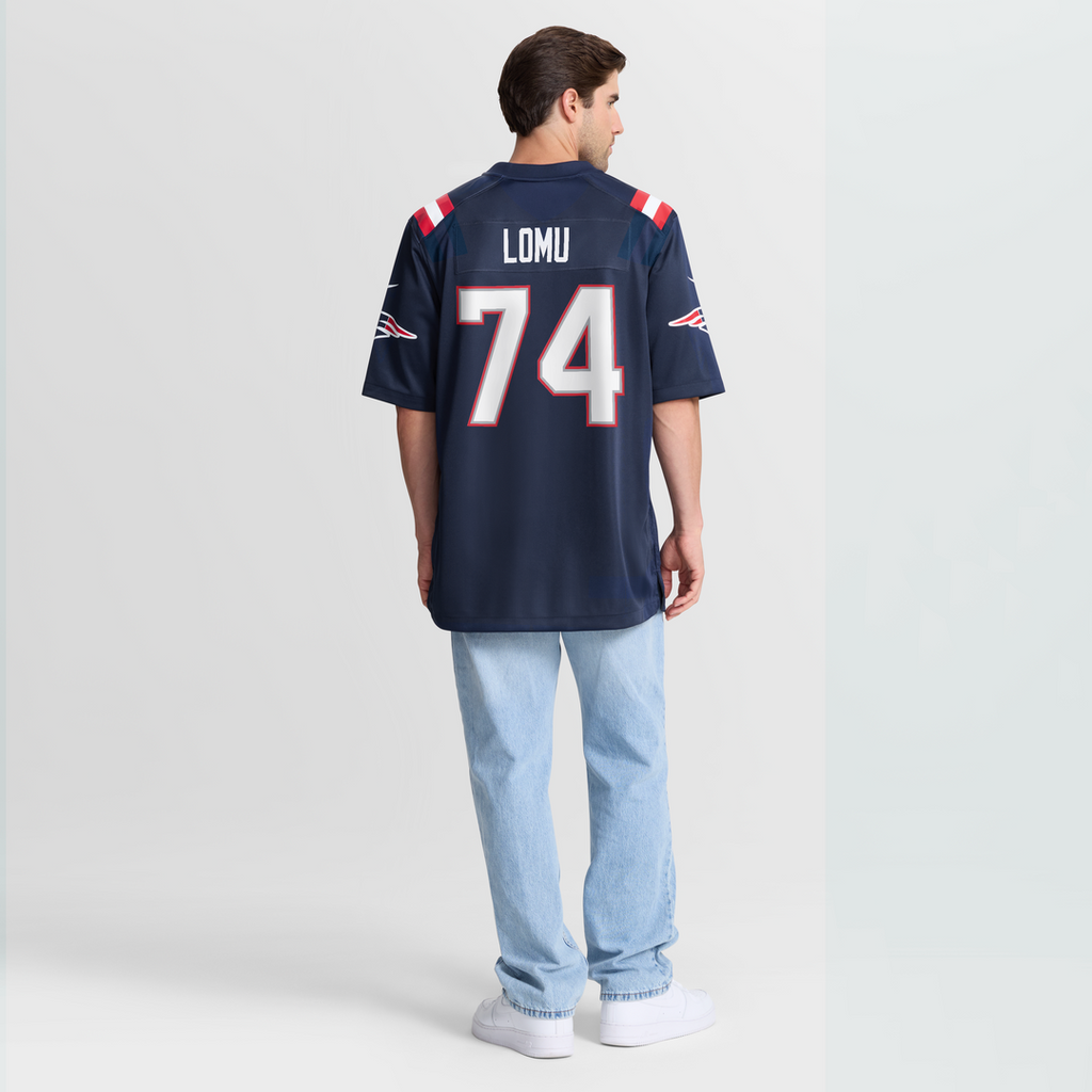 Men's New England Patriots Caleb Lomu Nike Navy Team Game Jersey