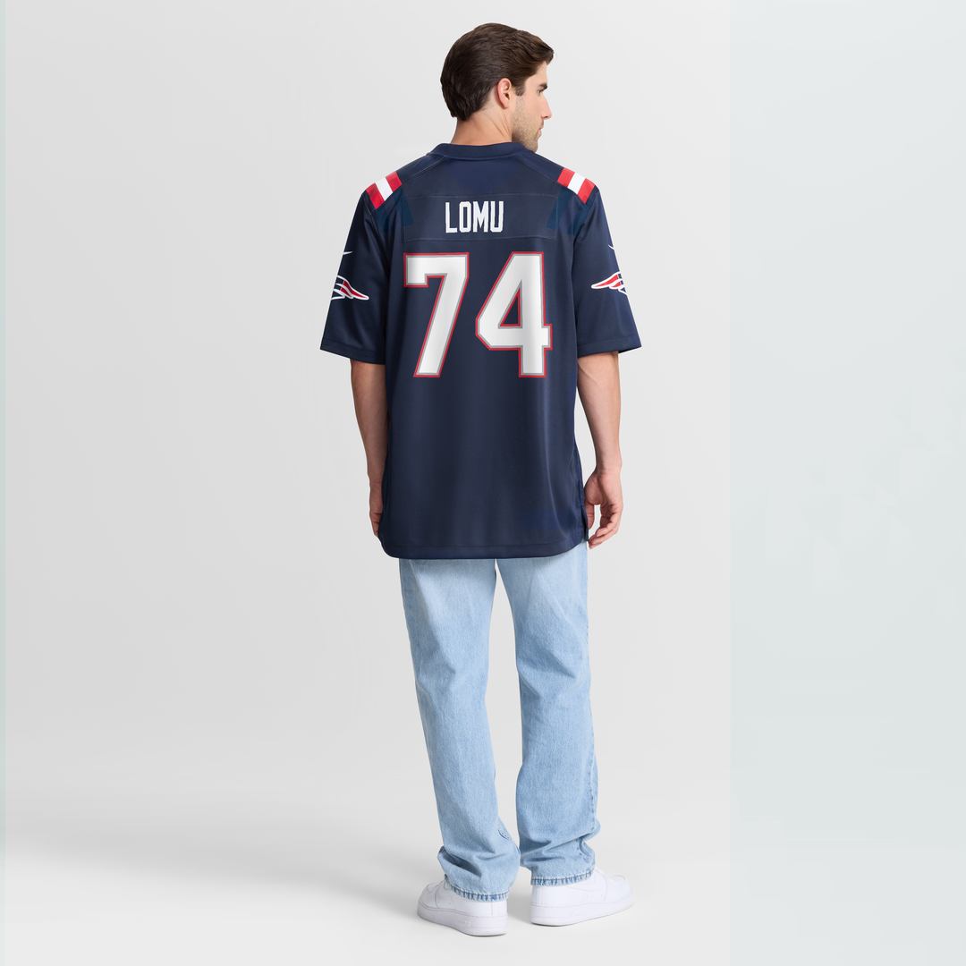 Men's New England Patriots Caleb Lomu Nike Navy Team Game Jersey