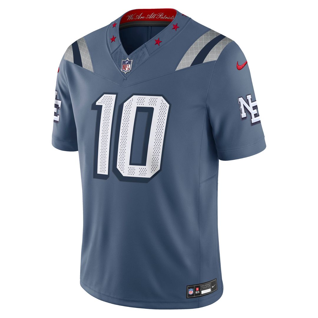 Men's New England Patriots Drake Maye Nike Blue Rivalries Collection Stitched Limited Jersey