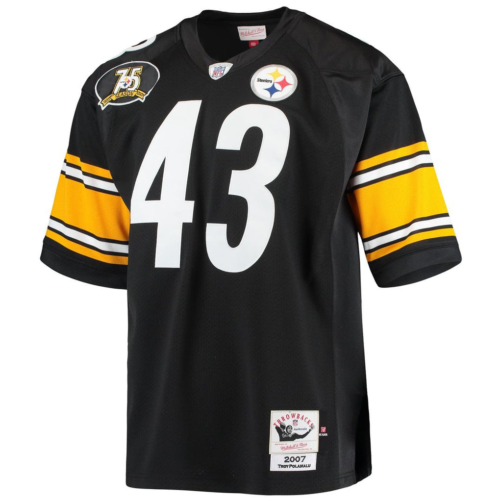 Men's Pittsburgh Steelers 2007 Troy Polamalu Mitchell & Ness Black Authentic Throwback Retired Player Jersey