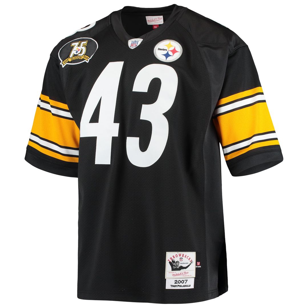 Men's Pittsburgh Steelers 2007 Troy Polamalu Mitchell & Ness Black Authentic Throwback Retired Player Jersey