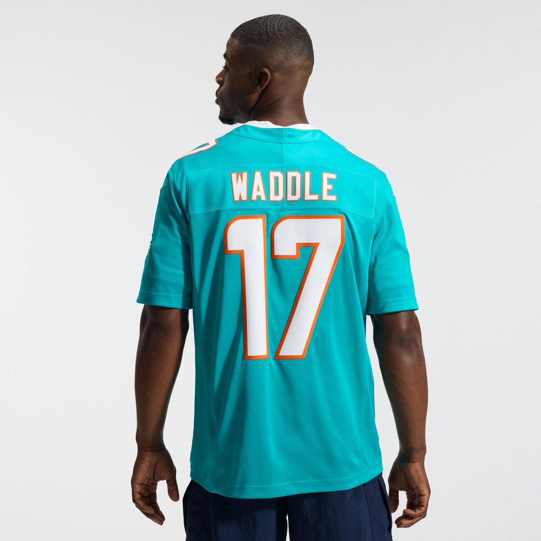 Men's Miami Dolphins Jaylen Waddle Nike Aqua Team Vapor F.U.S.E. Stitched Limited Jersey