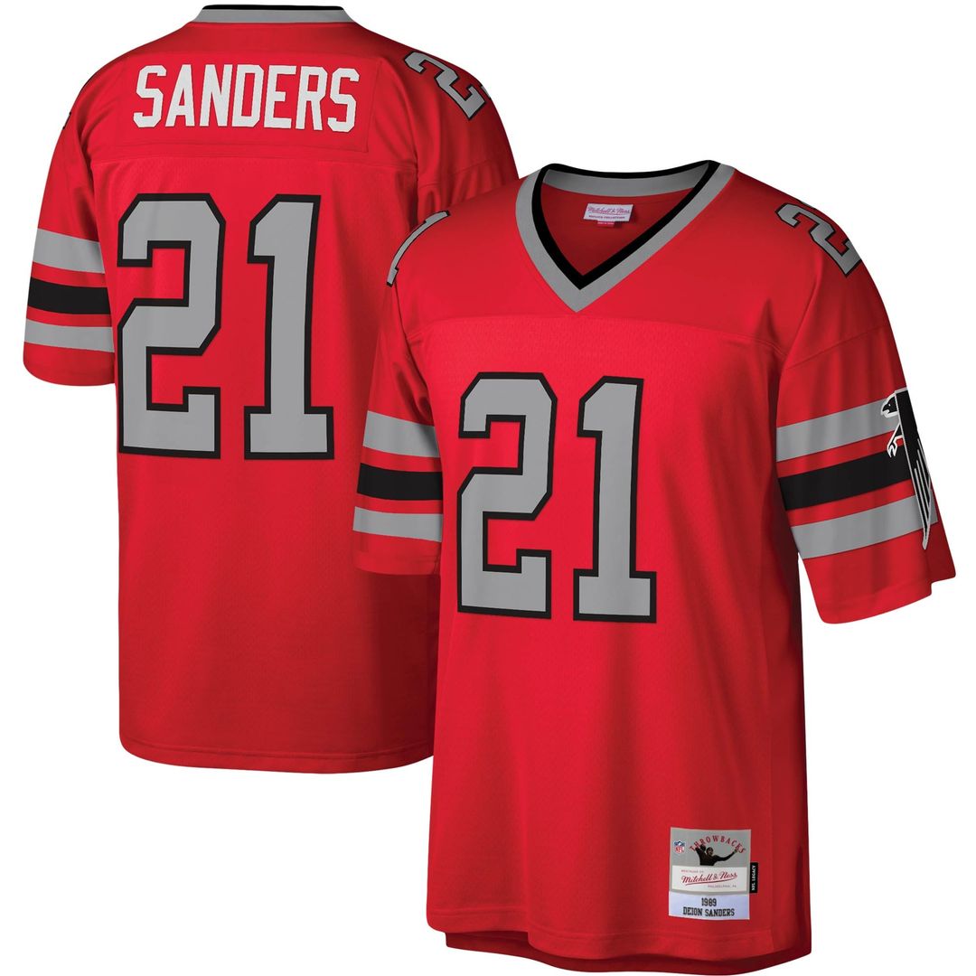 Men's Atlanta Falcons Deion Sanders Mitchell & Ness White Legacy Replica Jersey