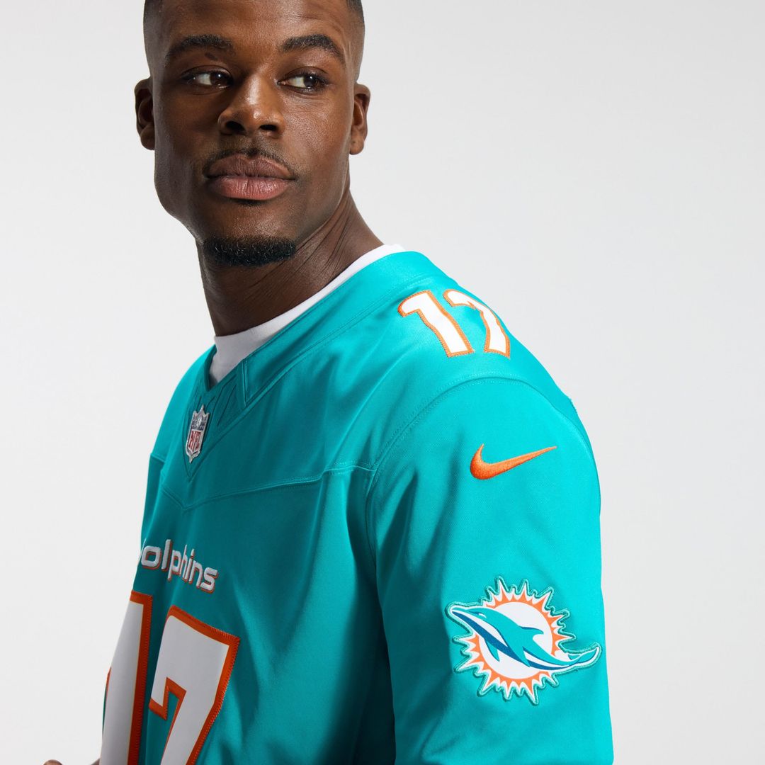 Men's Miami Dolphins Jaylen Waddle Nike Aqua Team Vapor F.U.S.E. Stitched Limited Jersey